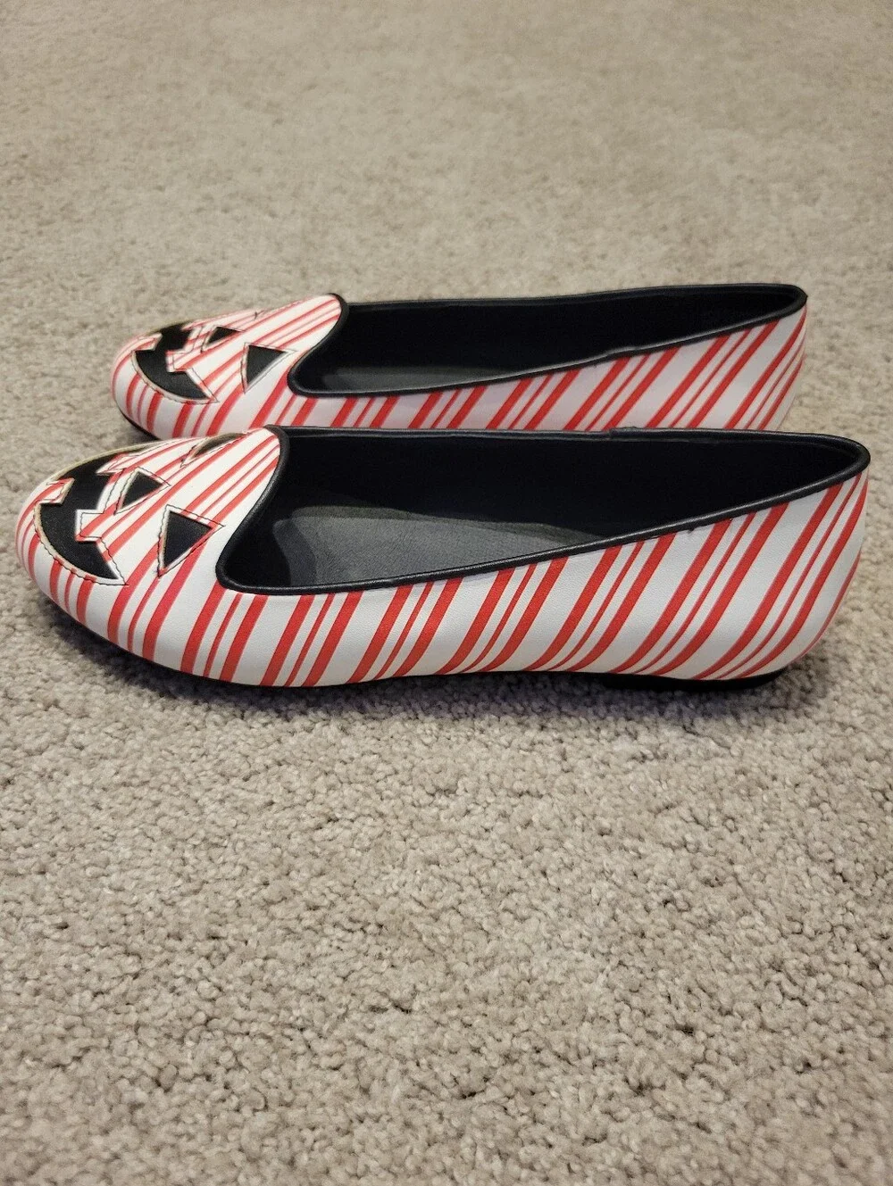 Strange Cvlt Candy Cane Striped Jack-O'-Lantern Ballet Flats